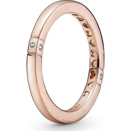 Original Rose Logo & Hearts With Crystal Signature Ring For 925 Sterling Silver Ring Women Party Gift Pandora DIY Jewelry