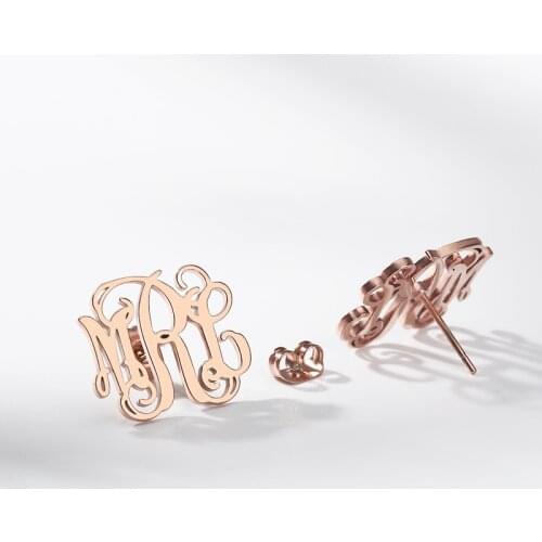 Custom Monogram Initial Stud Earrings silverv Stud Earrings Personalized Name Fashion stainless steel Jewelry mujer moda