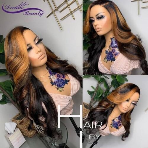 Ombre Blonde Colored Lace Front Wig Pre Plucked Wavy Human Hair Wigs For Women Transparent Lace Closure Wigs Brazilian Remy Hair