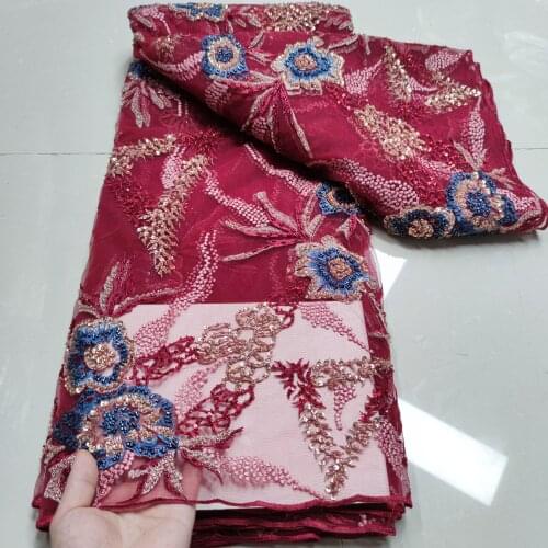 Latest African S-588689 Lace Fabric Embroidery French Mesh Lace Fabric With beads Nigerian Tulle Lace