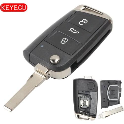 Keyecu Keyless-Go Flip Remote Key Fob 3 Buttons 434MHz ID48 Chip for Volkswagen MQB Golf VII MK7,Skoda Octavia A7 2017
