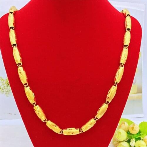 Luxury Gold 14K Necklace for Men Wedding Engagement Jewelry 10n Yellow Gold Olive Beads Necklace Anniversary Jewelry Gift Male