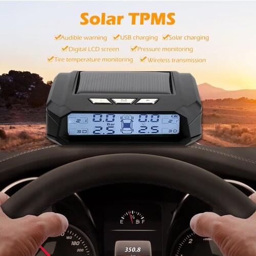 Car Tyre Pressure Monitor Temperature Warning Fuel Save With 4 External Sensors Tire Pressure Monitoring System Solar TPMS