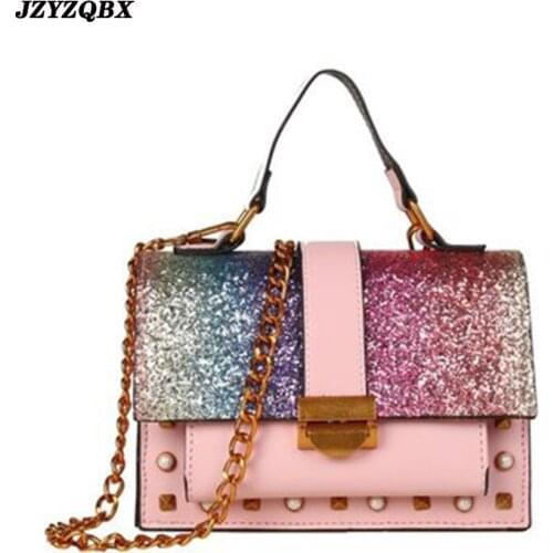 Bags For Women 2020 New Fashion All-match Sequins Rainbow Stereotypes Package Chain Small Square Bag Shoulder Messenger Handbag