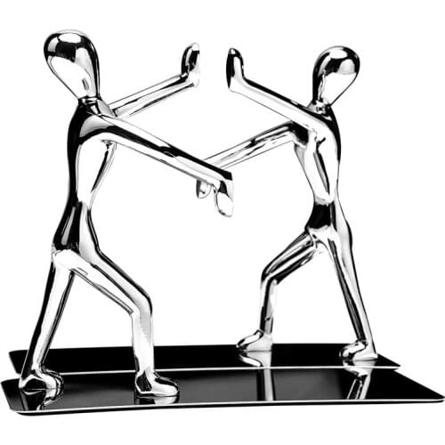Heavy Duty Kung Fu Man Bookends Nonskid Humanoid Bookends for Home Office Library School Decorative Bookends(Silver)