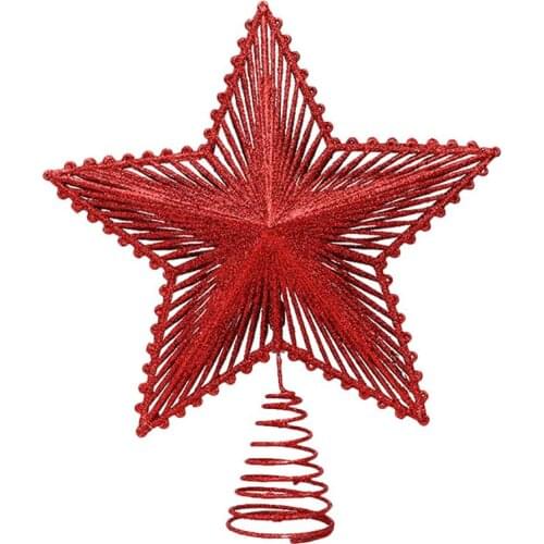 Sparkling Christmas Tree Topper Hollow Out Star Xmas Decor Party Supplies Christmas Tree Top Five-Pointed Star Tree Decoration
