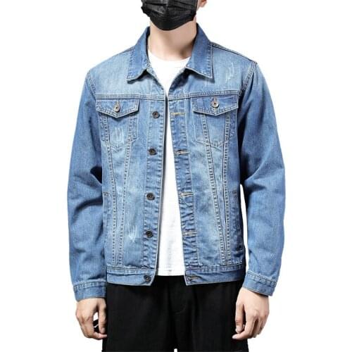 Light Blue Denim Jacket for Men Fashion Slim Long-sleeved Lapel Coat Single-breasted Youth Student Fashion Upper Outer Garment