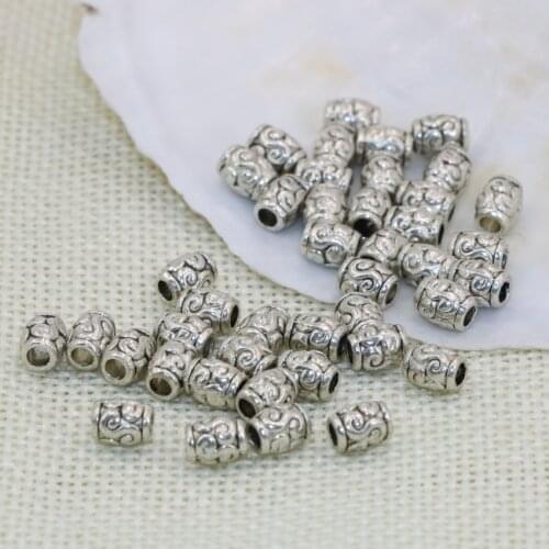Tibet silver-color accessories 5*6mm 30pcs charms barrel tube carved spacers beads bracelets/necklaces diy jewelry B2547