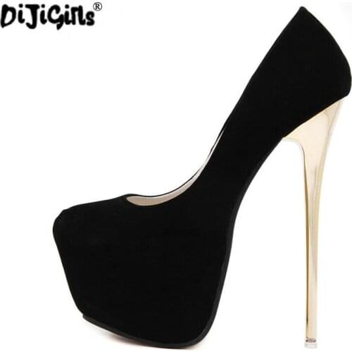 Dropship Sexy Pumps Wedding Women Fetish Shoes Concise Woman Pumps Latform Very High Heel Stripper Flock Pumps 16 cm Size 34-40
