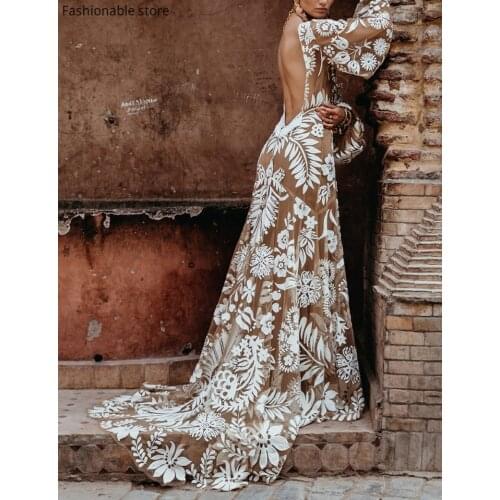 Deep V Mesh Embroidered Puff Sleeveless Backless Party Dress