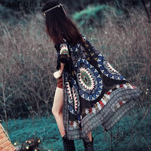 Woman summer beach tribal print blouses kimono long femme 2018 mexican embroidered blouse summer long cardigan AA1254
