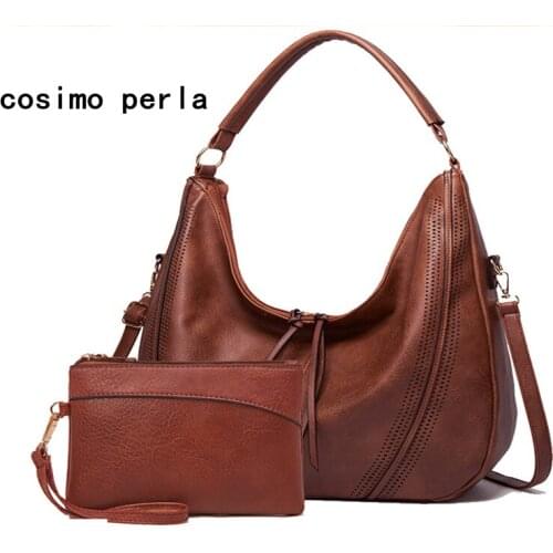 Luxury Designer Women Hadbags Set Fashion Leather Hobos Shoulder Bags with Small Purses Hollow Out Pattern Female Crossbody Bag