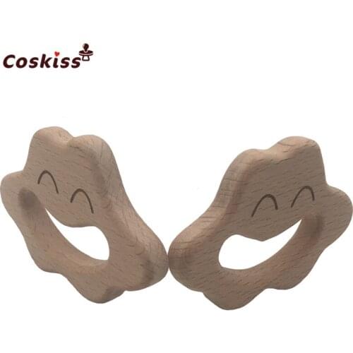 10pc Sweet Smile Face Clouds Shape Beech Wooden Teething Chew Toys Christmas Gift Soothe Wooden DIY Pendant Cartoon Baby Teether