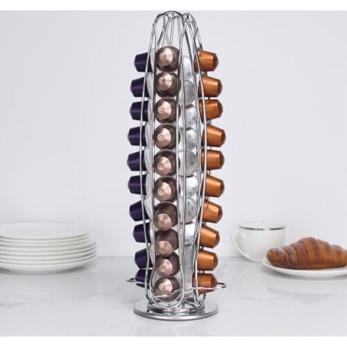 36 Coffee Capsules Organizer, Strong, Protect The Surface, Rubber Non-Slip Lid Rotatable Metal BracketCapsules Organizer