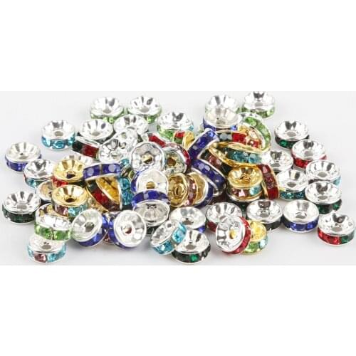 50pcs/lot 6mm Gold/Silver Color Rhinestone Rondelles Crystal Bead Loose Spacer Beads for DIY Jewelry Making Accessories Supplies