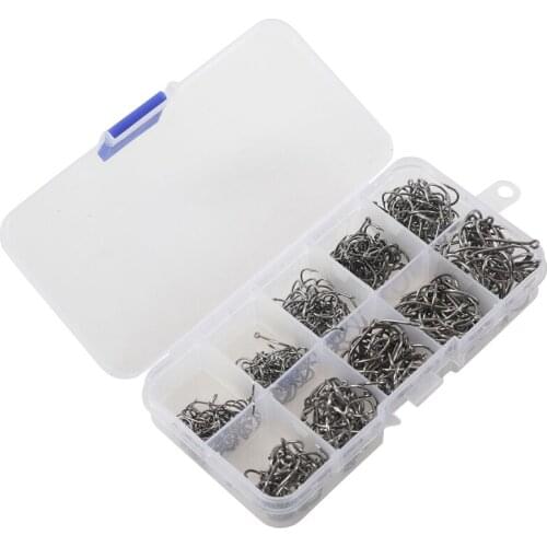 500pcs Fish Jig Hooks with Hole Fishing Tackle Box 10 Sizes Carbon Steel