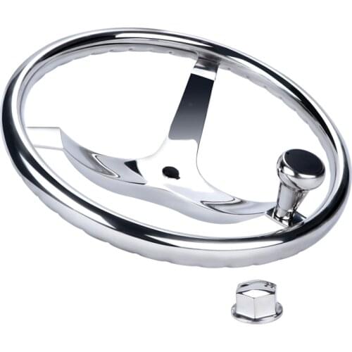 13-1/2'' Stainless Steel Steering Wheel 3 Spoke Knurling for Marine Boat / Yacht with PowerKnob
