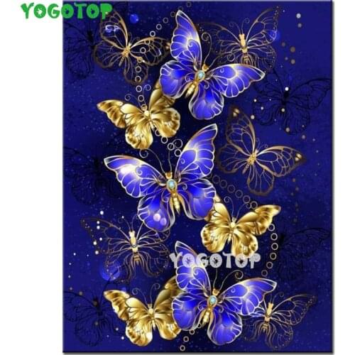 Full Square Round Drill 5D DIY Diamond Painting Golden butterfly flower 3D Embroidery Cross Stitch 5D Home Decor Gift YY5381