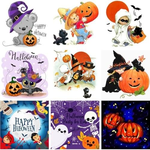 Halloween DIY Diamond Painting Full Round Drill Cartoon Animals Diamond Painting Halloween Pumpkin Home Decoration Gift 30x30cm