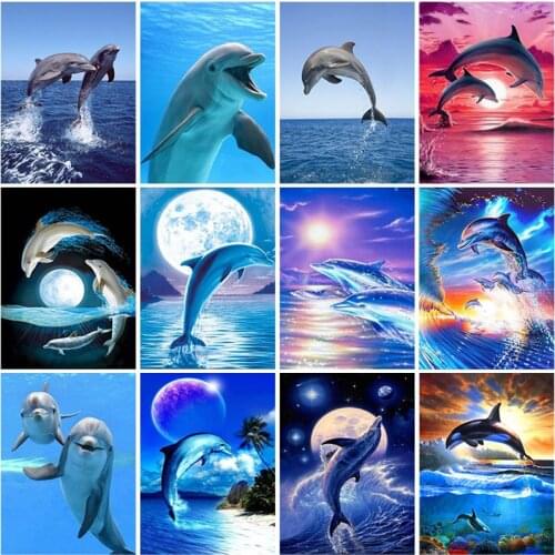 DIY Dolphin 5D Diamond Painting Full Square Drill Animal Diamond Embroidery Cross Stitch Mosaic Kits Wall Art Home Decor