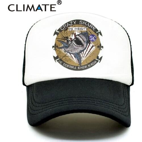 CLIMATE Crazy Shark Trucker Cap Seaside Beach Shark Crazy Baseball Caps Hat Surfing Summer Trucker Hip Hop Mesh Cap Hat for Men