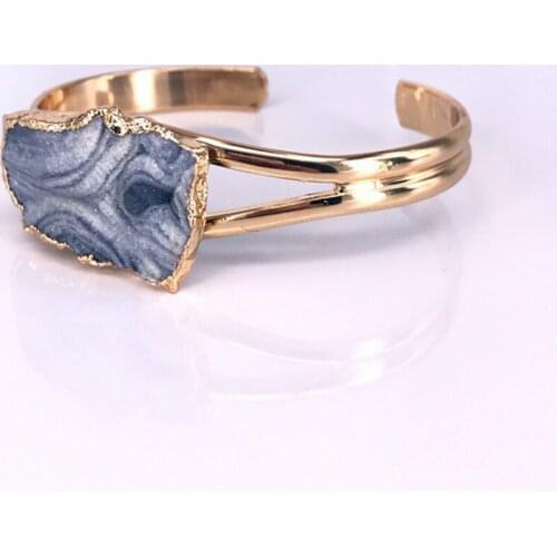 Natural Agate Slice Electroplate Gold Bracelet Jewelry Fashion Quartz Crystal Gemstone Bracelet For Charme Women Jewelry Gifts