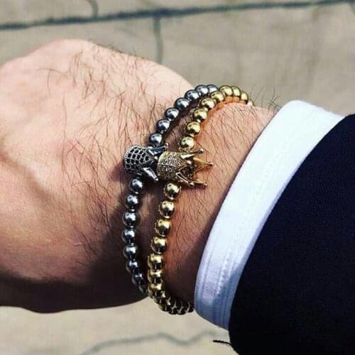 Copper Beads Crown Bracelet Men Bileklik Jewelry Bracelets For Women Pulseira Bijoux Armband Mens Accesorios Wholesale Lots Bulk