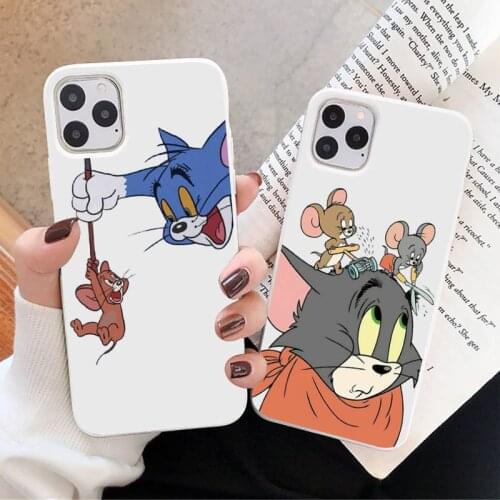 Cute mouse funny cat cartoon Phone Case White Candy Color for iPhone 11 12 mini pro XS MAX 8 7 6 6S Plus X SE 2020 XR