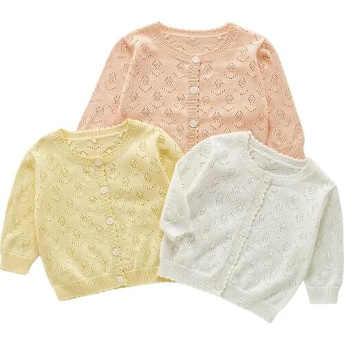 Baby Knit Cardigan Spring Autumn Baby Girl Princess Thin Cardigan Boys Air-Conditioning Shirt Long-Sleeved Knitted Coat Sweater