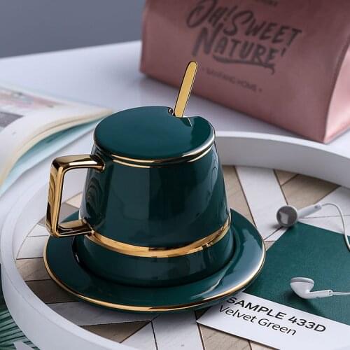 European Ceramic Coffee Cup Spoon With Lid Milk Tea Mugs Birthday Couples Gifts Friends Cup With Spoon Coffee Cup With Gift Box