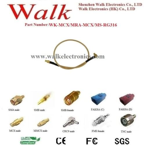Mcx male angle mcx male straight RG316 cable, mcx male rg316 cable, mcx male connector cable