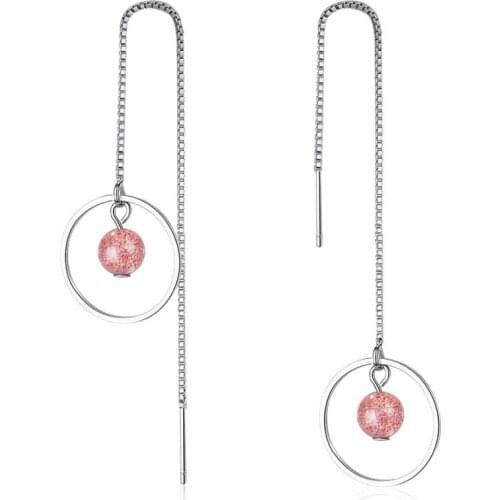KOFSAC New Charm 925 Sterling Silver Earrings For Women Korean Sweet Pink Strawberry Crystal Earring Circle Ear Drop Ear Jewelry