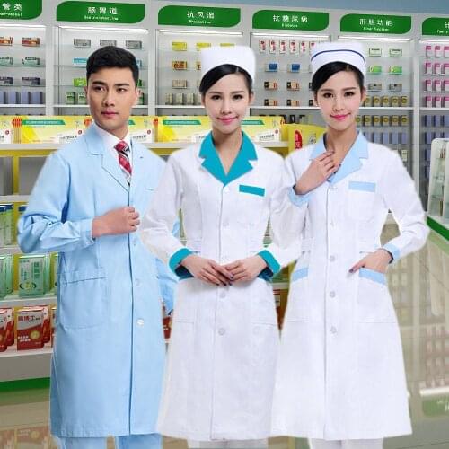 Pharmacy Work Clothes Nurse Uniforms Long Sleeve Doctors White Coat Hospital Large Pharmacy Beauty Treatment Work Clothes