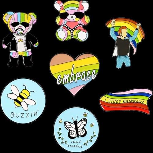 Cute cartoon rainbow bear Enamel Brooches shirt backpack Sports accessories Bee butterfly Badge DIY Gifts for friends students