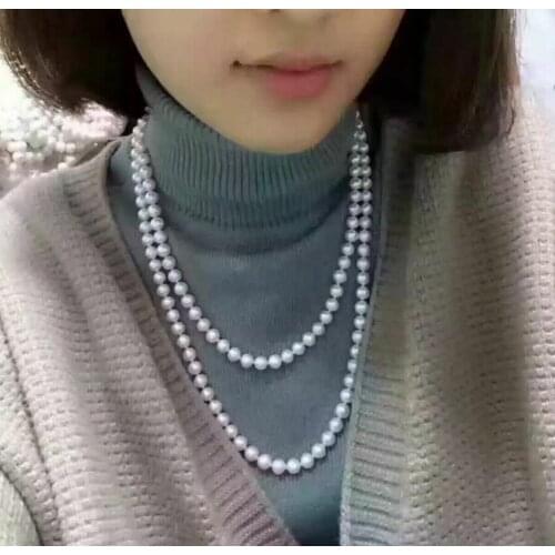 Fashion jewelry 7-8 mm real natural south sea white pearl necklace 38 " 14 K gold