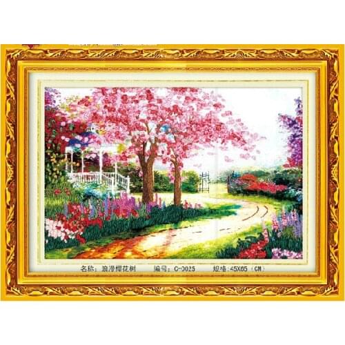Needlework,DIY Ribbon Cross stitch Sets for Embroidery kit,Romance sakura tree flower love ribbon Cross-Stitch handwork wedding