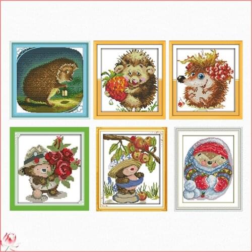 Cute Hedgehog Cross Stitch Kit Pattern 14CT White 11CT Printed Cartoon Animal Embroidery Set DIY Home Decoration Painting Crafts