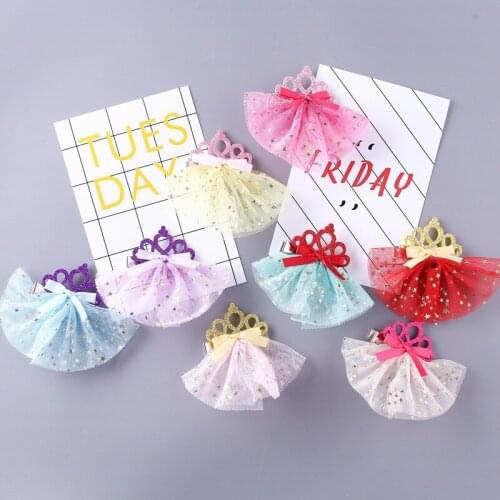 New han edition white gauze Pet Crown princess clip Dog Bow hairpin wholesale Pet hairpin 30pcs