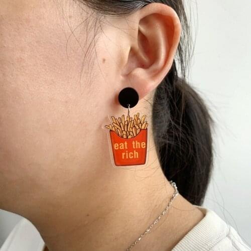 New cartoon exaggerated earrings printing cone fries love cute earrings