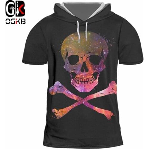 OGKB Man New Colored Pattern Hip Hop Hooded Tshirt 3D Printed Starry Sky Skull Casual Oversized Mens Short Sleeve T shirt 6XL
