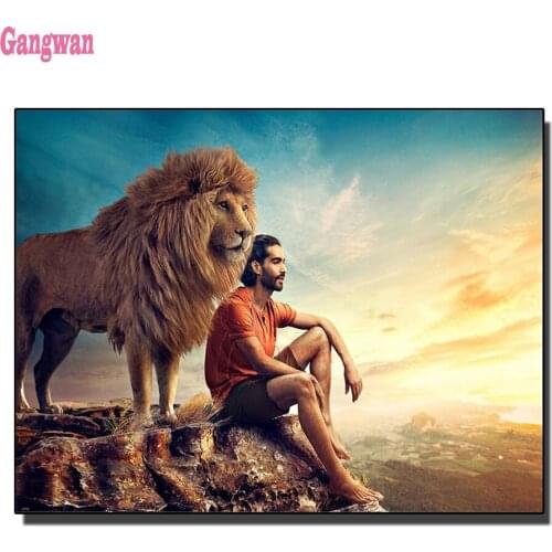 FULL DIY Diamond Painting lion with man landscape art diamond Cross Stitch Mosaic painting Gifts for Kids Diamond Embroidery art