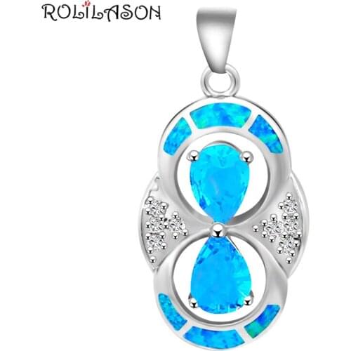 Retail Wholesale Blue Blue fire Opal Silver Stamped Necklace Pendants fashion jewelry Party Anniversary gifts OP424