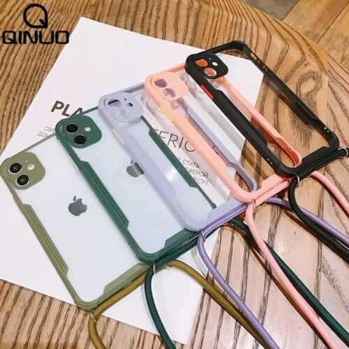 Clear Case Hang Shoulder Strap For iPhone 11 Pro Max XS X XR 8 7 Plus SE 2 2020 iPhone8 Crossbody Lanyard Tape Transparent Cover