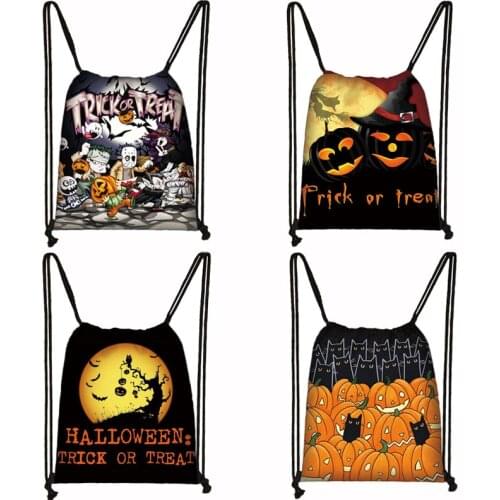 Halloween Pumpkin Trick Or Treat Backpack For Teenagers Pumpkin Mini Drawstring Bag Horror Witch Skull Kids Schoolbags Gift