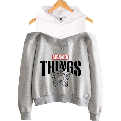 Printed Stranger Things Strapless Hoodies Women Fashion Tops Things Young Girl Strapless Hoodies Streetwear Style Casual lnstall
