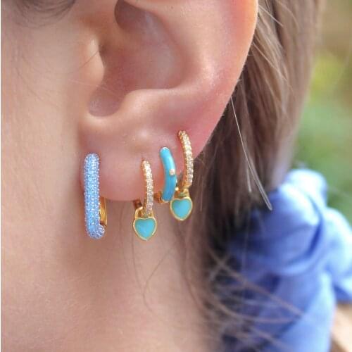 5 Colorful Delicate Mini Hoop Gold Color Half Part Pave White Purple Green Blue Rainbow CZ Multi Piercing Rectangle Hoop Earring