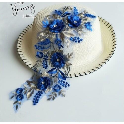 Blue 3D Lace Flower Sewing Accessories DIY Wedding Dress Making material Clothing design decor Lace Collar Neckline applications