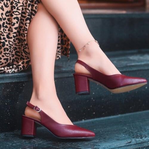 Tonar Ziko Burgundy Skin Heels Women Shoes Back Wrist With Belt Summer Season Trend Fashion