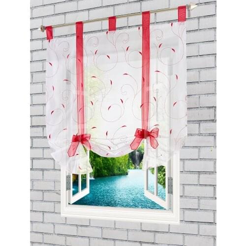 Tulle Sheer Embroidered Lifting Window Curtain with Ribbon for Home Living Room Bedroom Decoration in the Kitchen Cafe Curtain