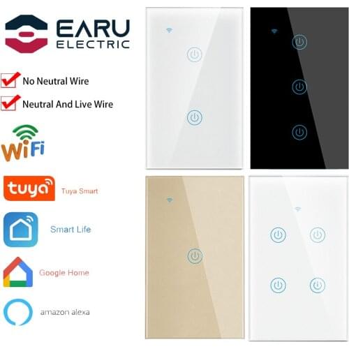 1-4 Way Smart Touch Switch US Standard Wall Lamp Touch Switches Tuya APP Smart Home With Neutral Wire Or Without Neutral Wire